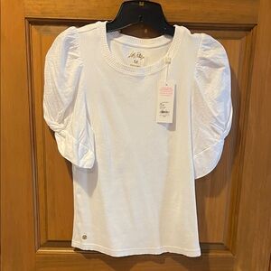 Lilly Pulitzer Igby White Puff Sleeve Ribbed Top Size M